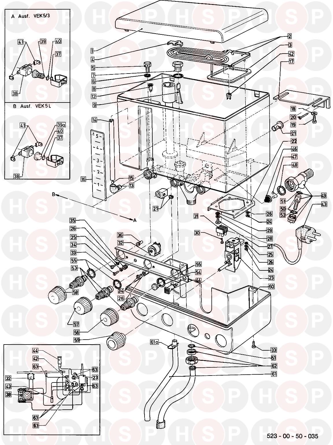 Vaillant Vek 53 Water Heater 1980 1995 Exploded Viewdiagram